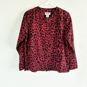Cathy Daniels Jacket Size Petite S SP Red Black Animal Print Zip Front Suede Vtg
